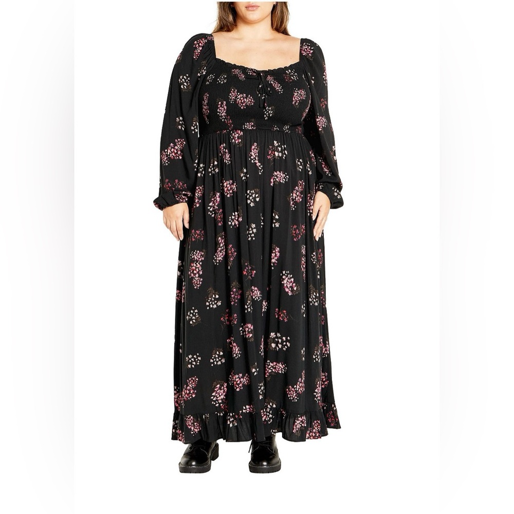 City Chic Floral Long Sleeve Black Maxi Dress